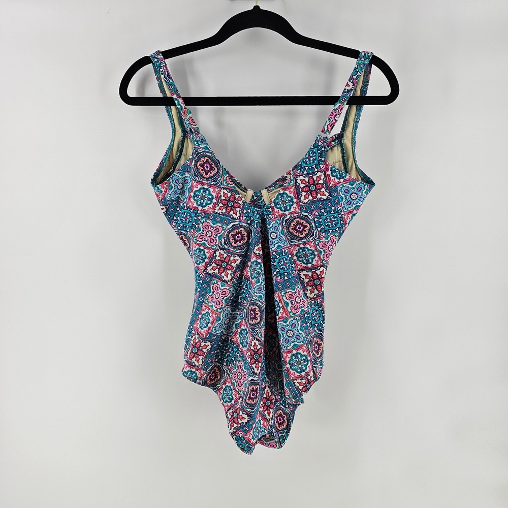 Miraclesuit One Piece Swimsuit 6 Pink Blue Ruched Medallion Slimming Resort Boho - Picture 2 of 10